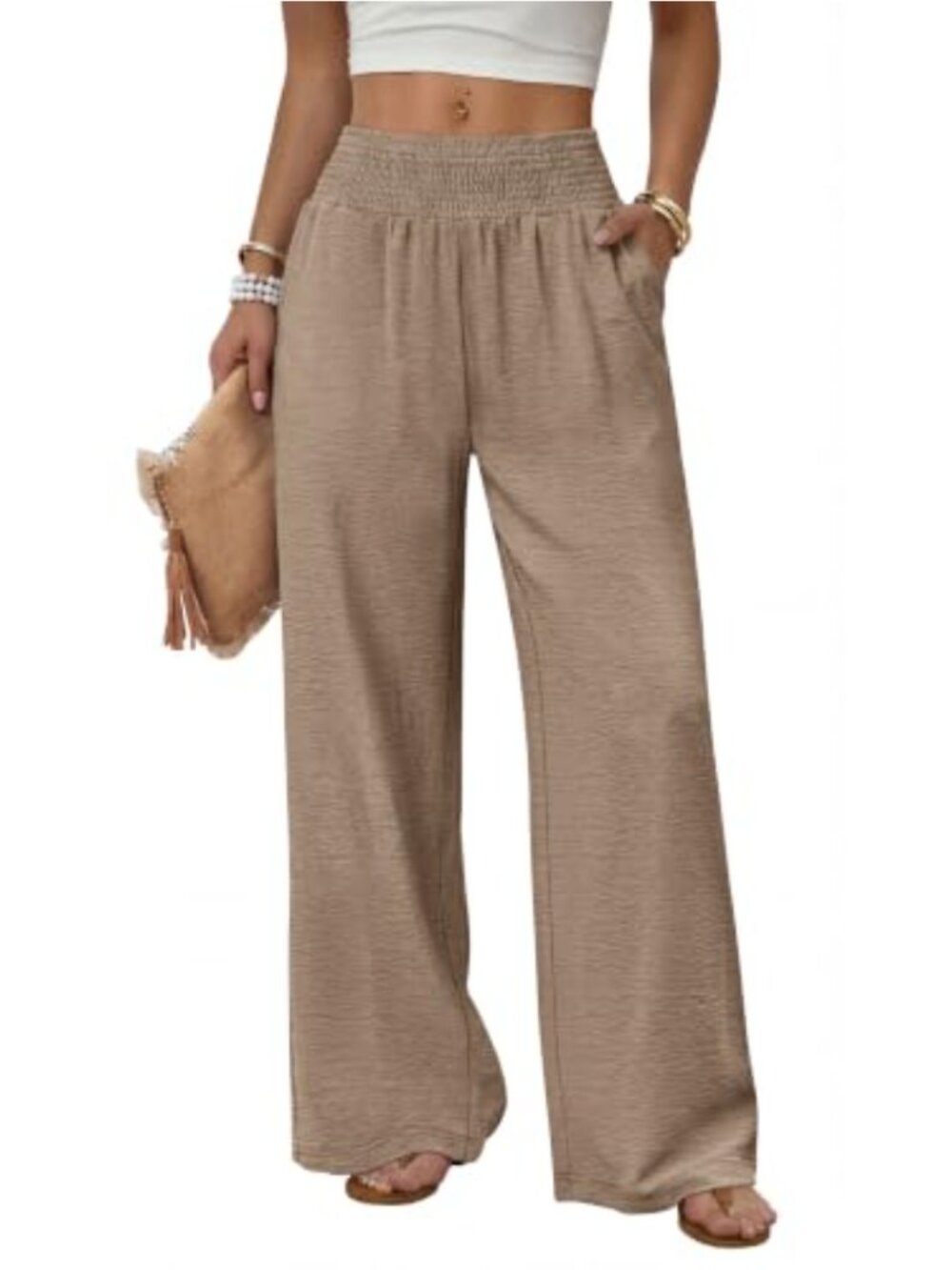 Women's High Waist Wide Leg Palazzo Pants Flowy Casual with Pockets